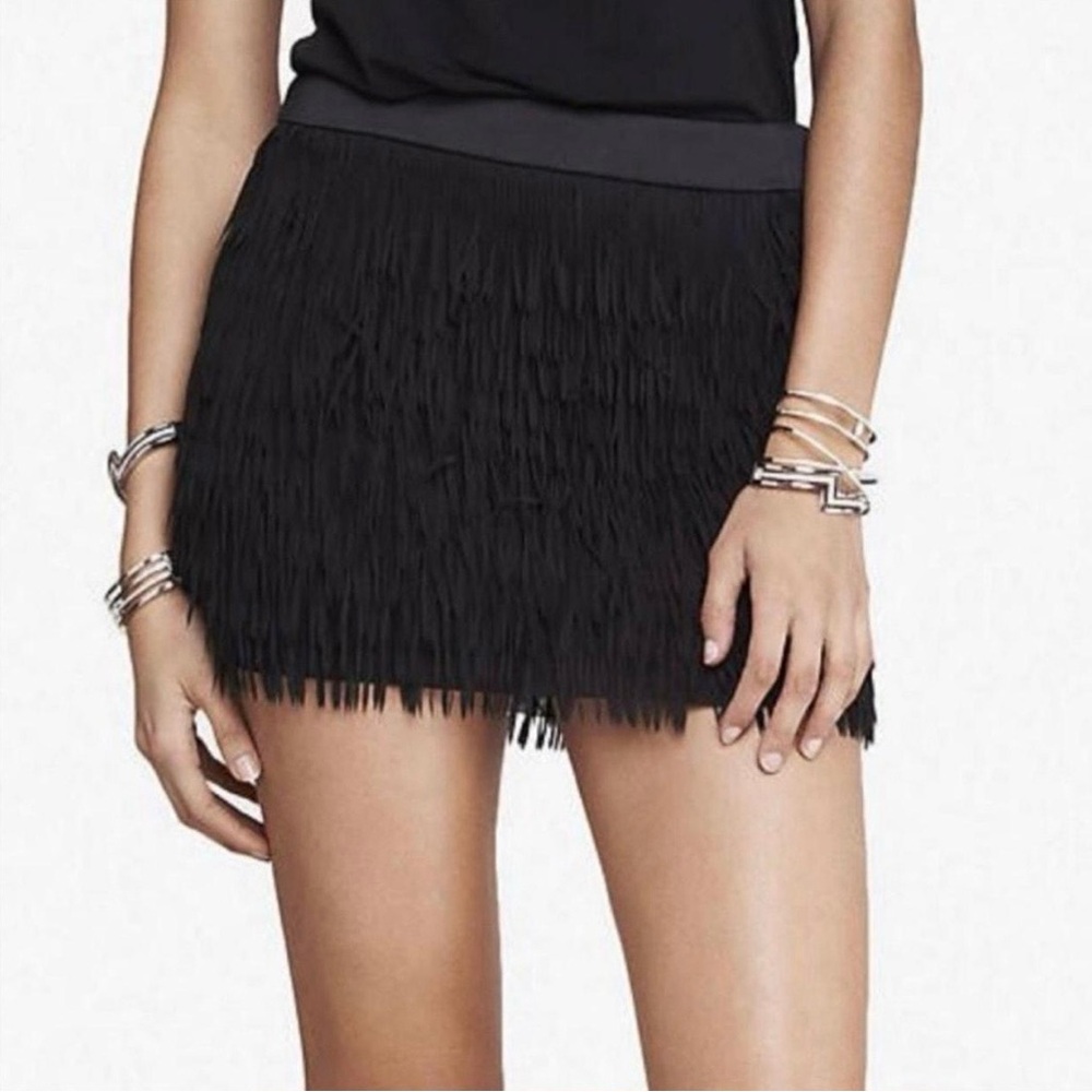 EXPRESS - Black Fringe Mini Skirt Size 2